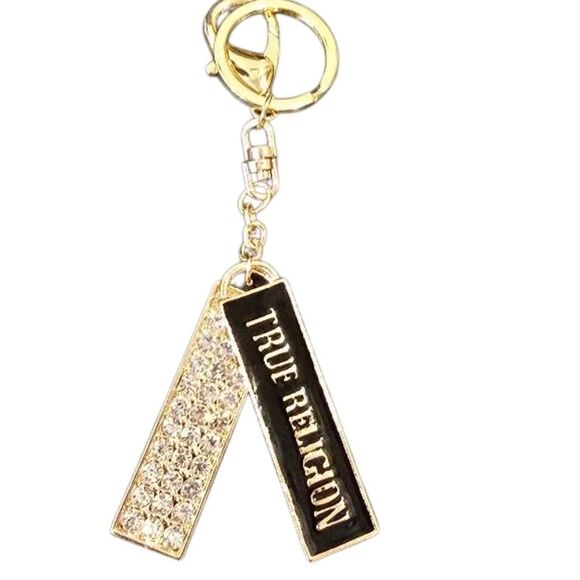 True Religion Logo & Rhinestone Bars Keychain/Bag Charm - Picture 2 of 4
